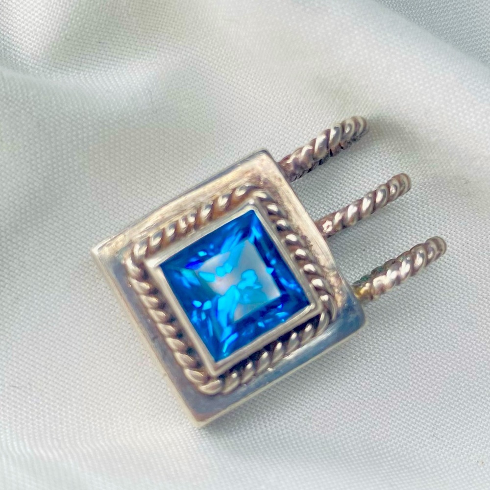 Sterling Silver Dark Blue Topaz Vintage Pendant